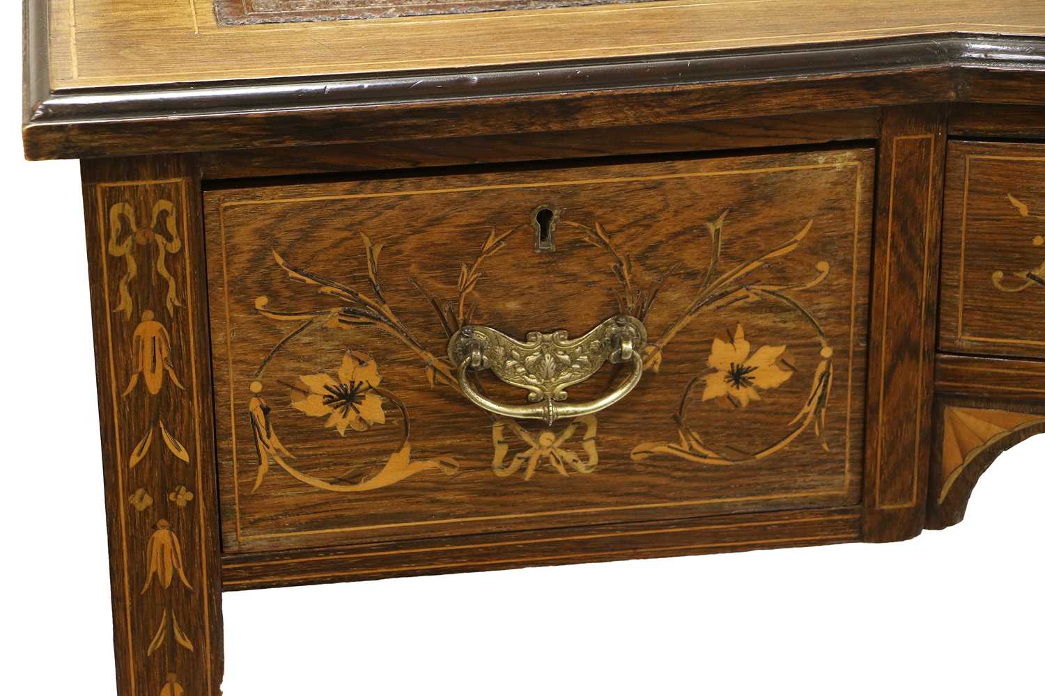 A 19th Century Rosewood and Marquetry Inlaid Ladies Desk, with gallery brass rail and bevelled - Image 2 of 3
