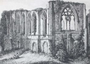 George Cuitt (1779-1854) "Easby Abbey" Etching, signed and dated 1834; together with a quantity of