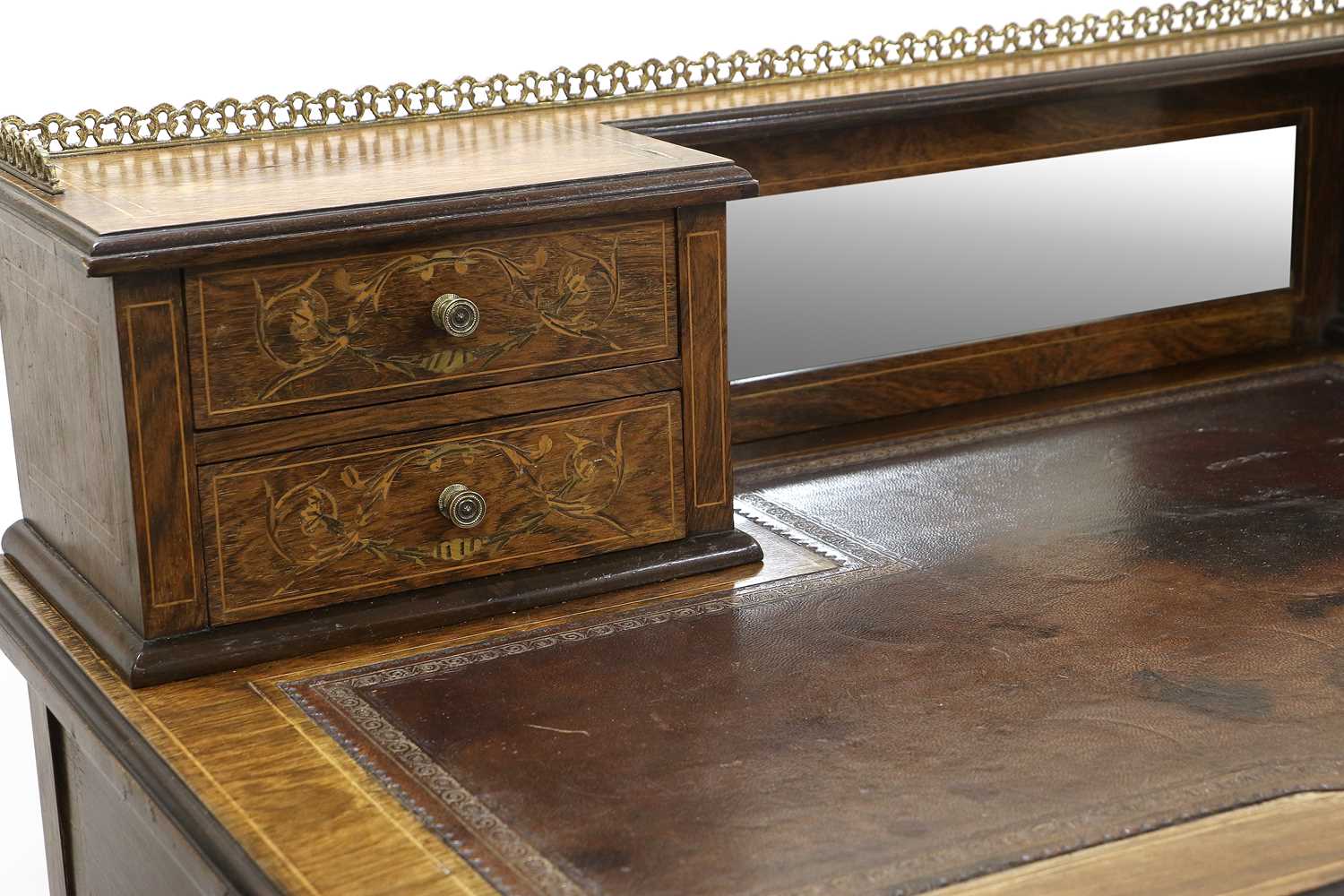 A 19th Century Rosewood and Marquetry Inlaid Ladies Desk, with gallery brass rail and bevelled - Image 3 of 3