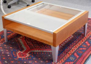 A Modern Glass Top Single Drawer Coffee Table, 80cm square by 37cm