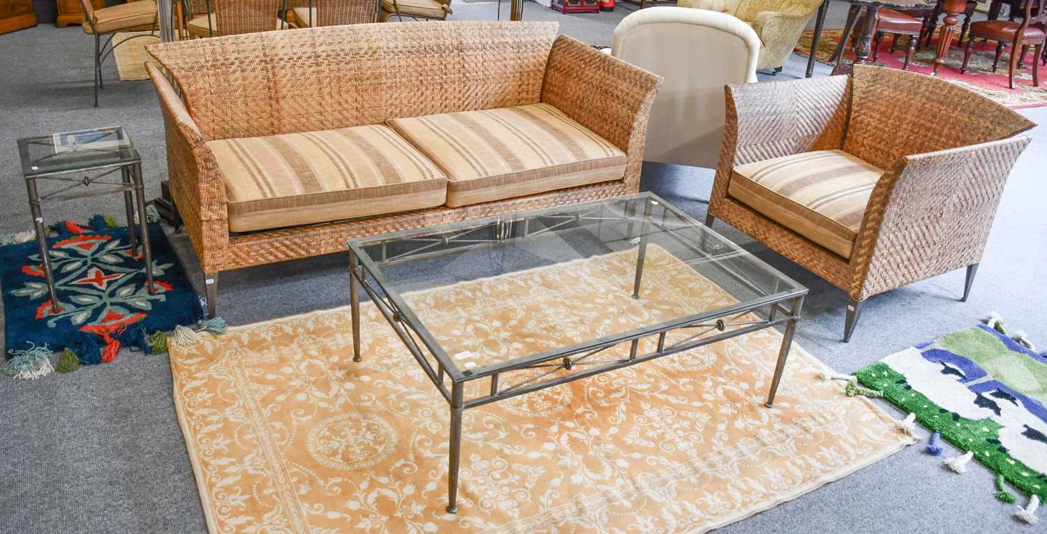 Modern Garden/Conservatory Furniture: a metal framed wicker three seater settee and matching - Image 2 of 2