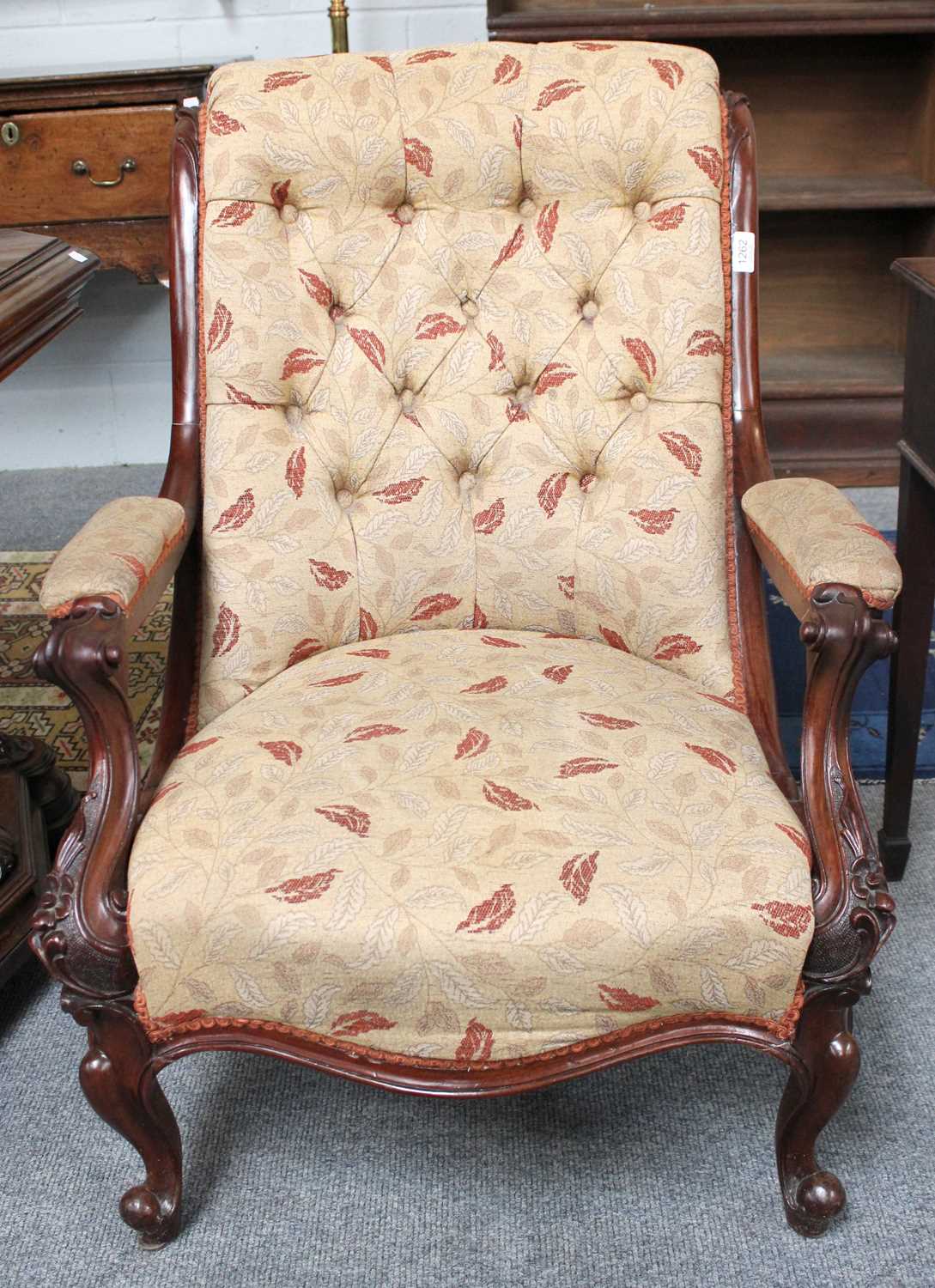 A Victorian Carved Mahogany Part Upholstered Chair, with buttoned back - Image 2 of 2