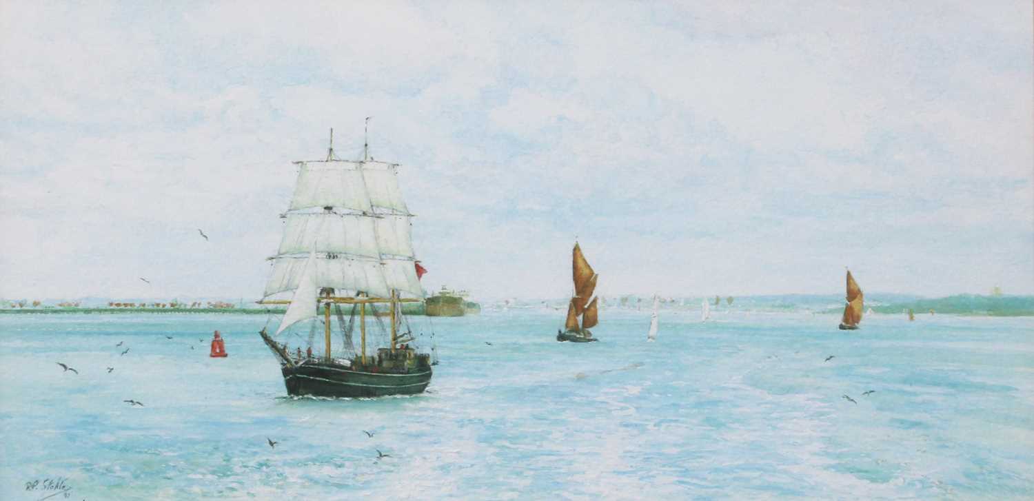 Robert Paul Stokle (20th Century) "Kaskelot leaving Southampton water" Signed and dated (19)95,