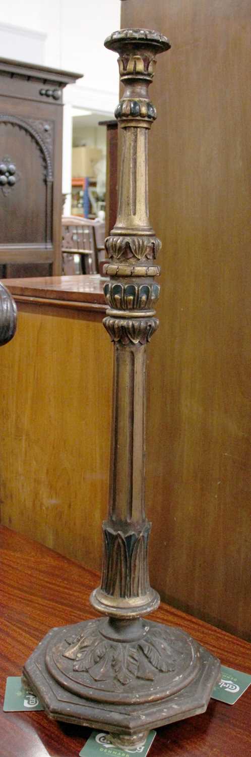 A William IV Mahogany Polescreen, the shaped needlework panel on a turned support, issuing three - Image 3 of 3