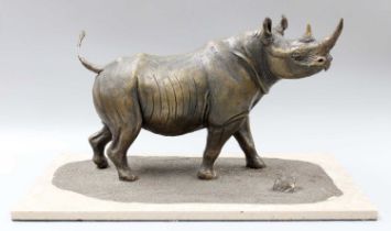 Tim Nicklin (Contemporary) A bronze type model of a rhino Signed and dated 1979, plinth base 50.