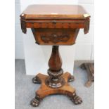 A William IV Rosewood Work Table, on an X-form platform base terminating in paw feet, 45cm by 36cm