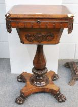 A William IV Rosewood Work Table, on an X-form platform base terminating in paw feet, 45cm by 36cm