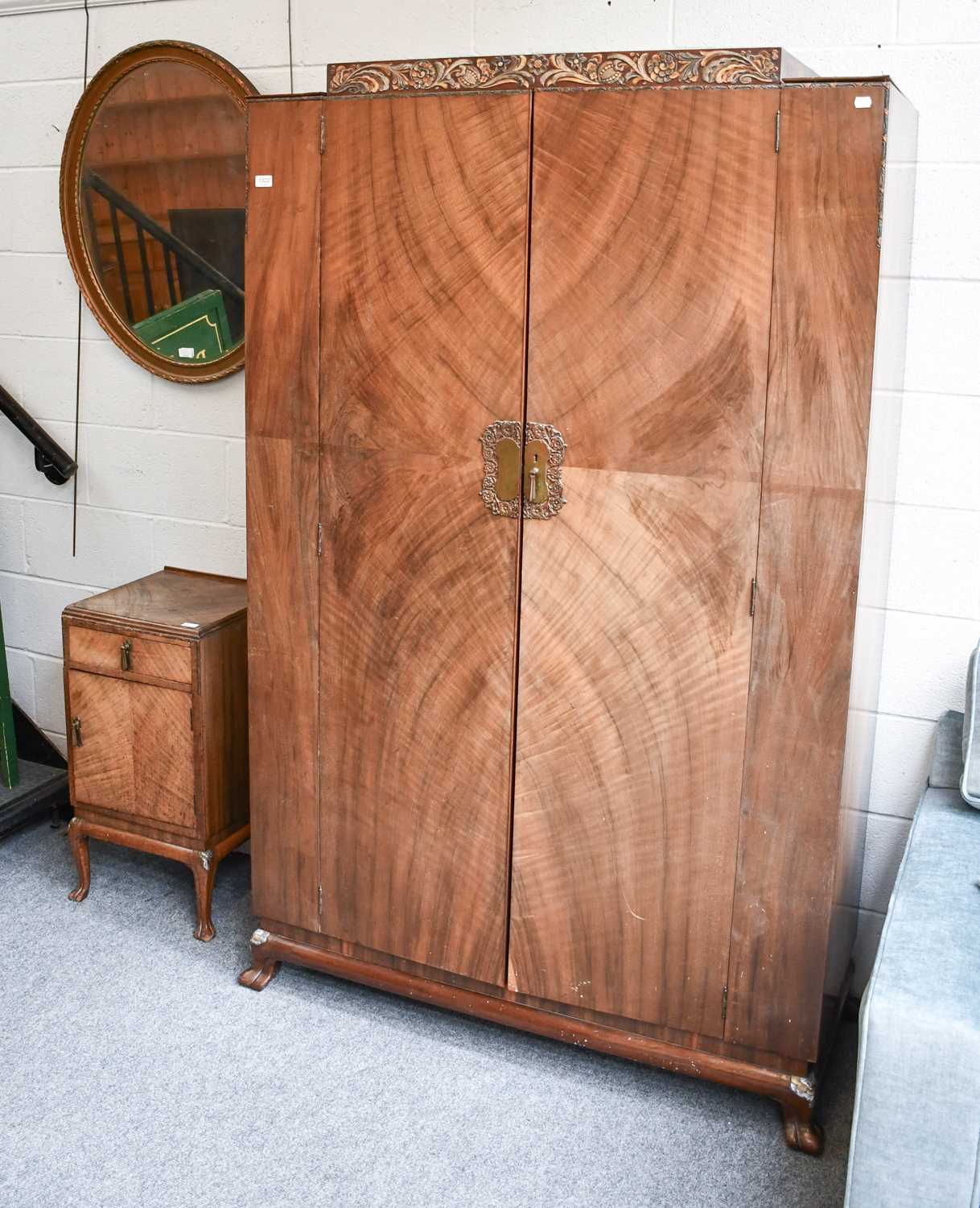 An Art Deco Four Piece Walnut Bedroom Suite, each piece with subtle silvered and gilt decoration, - Image 3 of 5