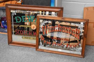 Two Reproduction Advertising Mirrors, including one for Dewar's Scotch Whisky, 64cm by 82cm