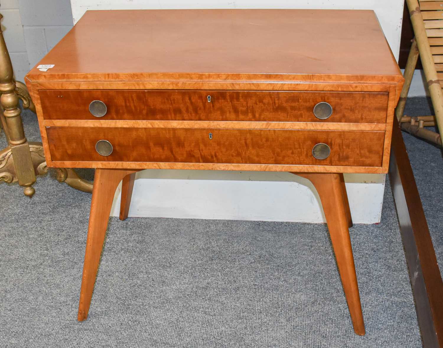 A Mid Century Canteen Table, with two drawers (lacking fitted interior), circular metal handles, - Image 4 of 4