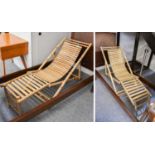 A Pair of Aesthetic Style Bamboo Folding Sun Loungers, Both in generally good condition Country of