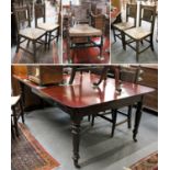 A Victorian Mahogany Dining Table, with one additional leaf on turned legs and castors, 180cm by