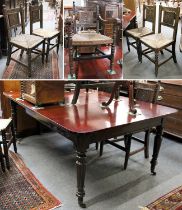 A Victorian Mahogany Dining Table, with one additional leaf on turned legs and castors, 180cm by