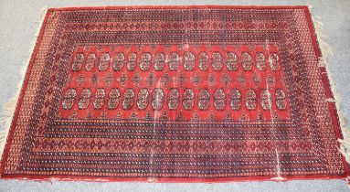 "Bukhara" Rug, the blood red field with two columns of quartered güls, enclosed by multiple borders,