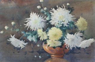 James Gray (20th Century) Still life study of Chrysanthemums Signed, watercolour, 44cm by 64cm