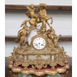 A French Gilt Metal and Alabaster Striking Mantle Clock, circa 1890, case elaboratley decorated with