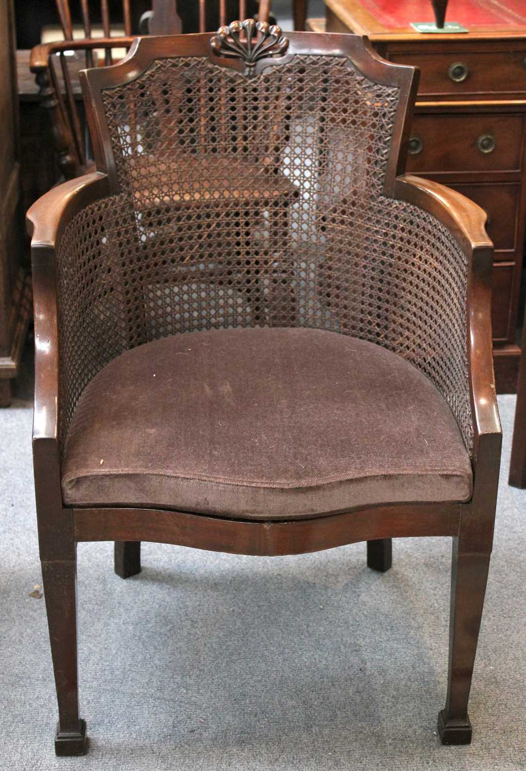 A Pair of 1920s Caned Armchairs, with foliate carved crest rail - Image 3 of 3