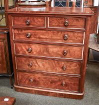 A Victorian Mahogany Five Height Chest of Drawers, with moulded beading and turned drawer pulls,