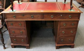 A Reproduction Mahogany Leather Inset Desk, 122cm by 56cm by 75cm