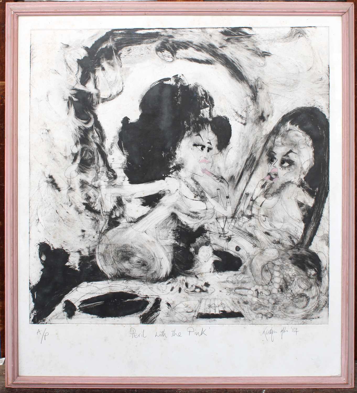 K*Ash (Contemporary) "Peril with the Pink" Etching, signed, inscribed A/P and dated (19)84, 49cm - Image 3 of 4