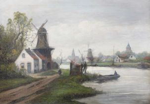 C*G*Bellman? (19th/20th century) Windmills on the river Indisctinctly signed, oil on canvas;