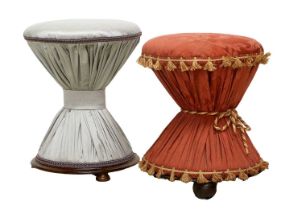 Two Similar Mahogany Framed Stools, of waisted form on bun feet , tallest, 47cm