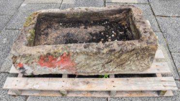 A Shallow Rectangular Weathered Stone Trough, 96cm by 57cm by 30cm