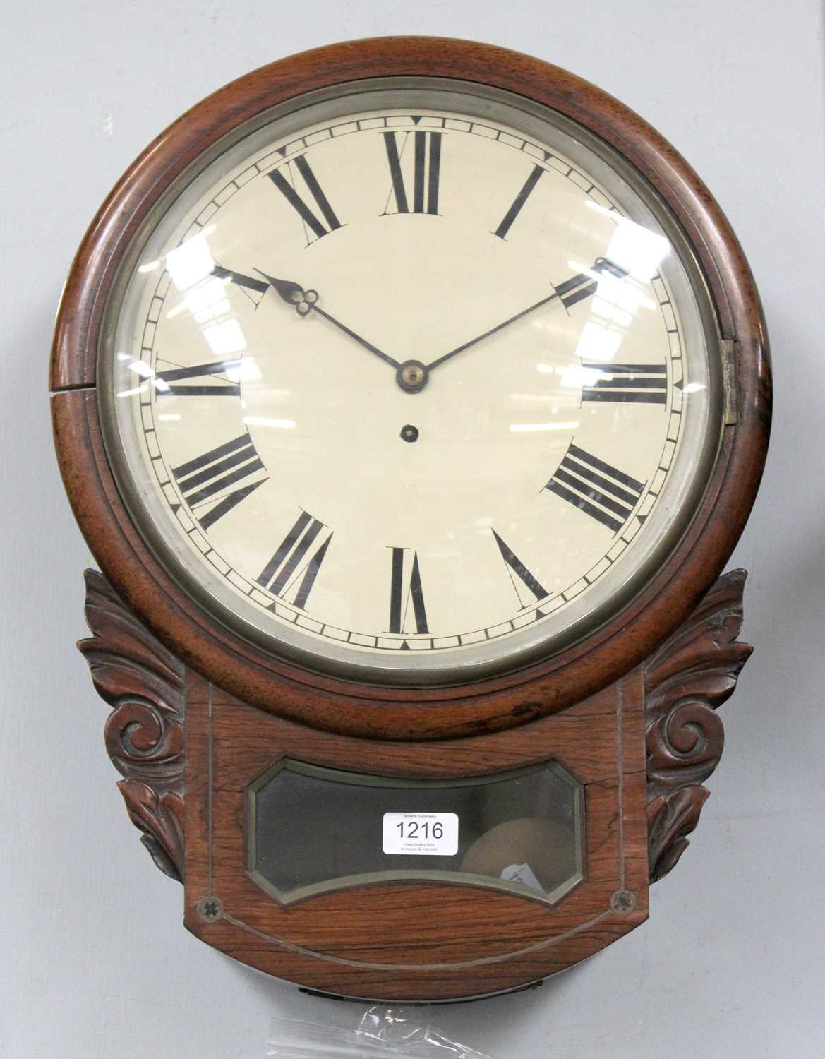 A Mahogany Drop Dial Passing Strike/Wall Timepiece circa 1860, 51cm high With pendulum