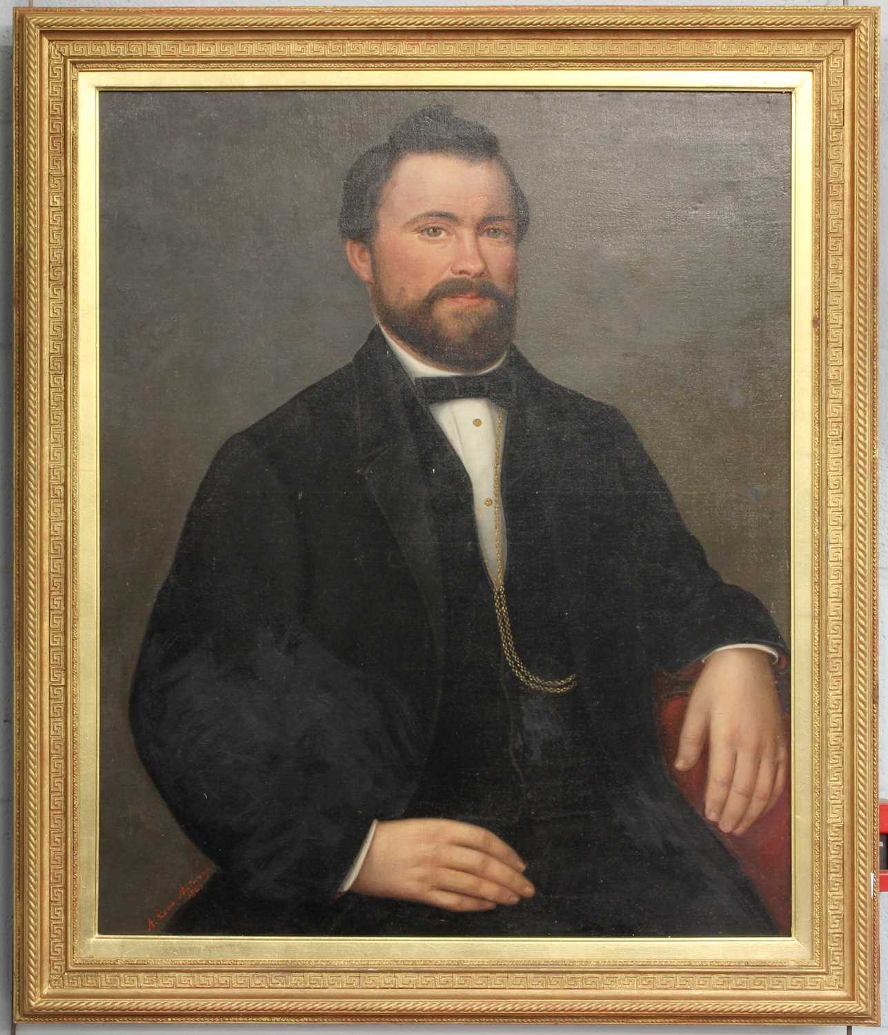 A* Loos (19th Century) Portrait of a gentleman seated wearing black formal attire Signed and - Image 2 of 2