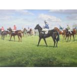 Norman Hoad (1923-2014) Racehorses gathering at the start Signed, oil on canvas, 45cm by 60cm