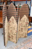 A Modern Five Fold Arch Top Fabric Screen, each panel 41cm by 157cm; together with a smaller example