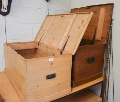 Two Victorian Pine Blanket Chests, largest 95cm by 46cm by 43cm, and a stained pine example (3)