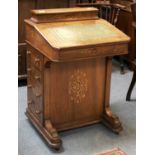 A Victorian Inlaid Walnut Davenport, 53cm by 53cm by 82cm