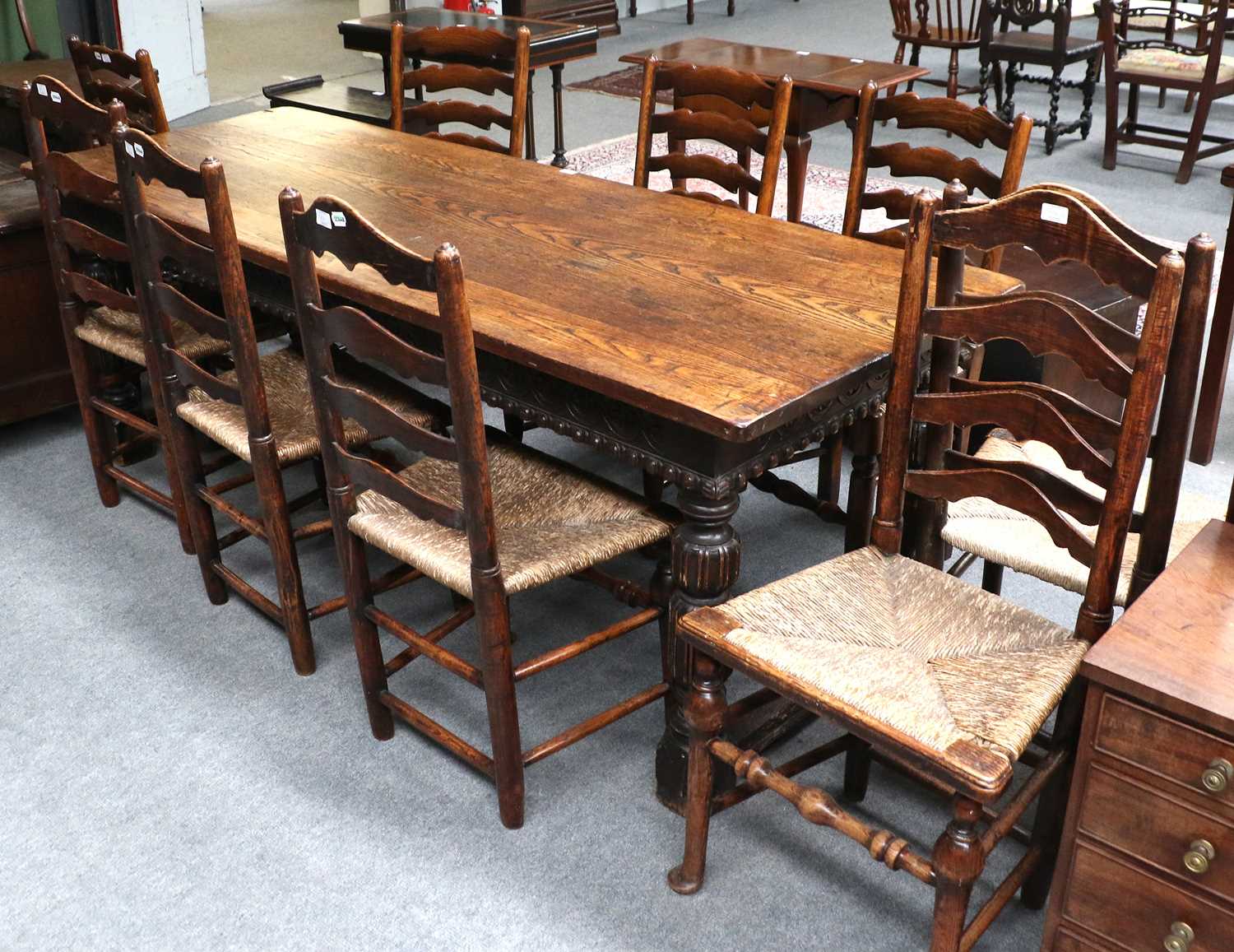 A Carved Oak Refrectory Table, 214cm by 77cm by 76cm; together with a Harlequin set of five ladder - Image 2 of 2