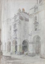 William Lee-Hankey (1869-1952) Study of buildings on a French street Signed, pencil, ink and wash;