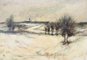 Franc (Contemporary) Winter landscape with a village in the distance Signed, oil on canvas, 90cm