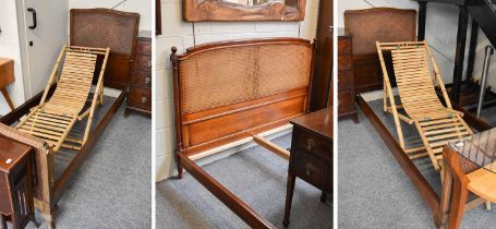 A Pair of 1920's Heal's Caned Single Beds; 92cm by 206cm by 121cm; together with a reproduction
