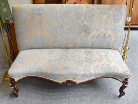 A Victorian Rosewood Framed High-Back Sofa, with serpentine fronted seat moving on castors, 129cm by