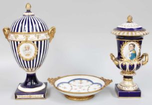 A Late 19th Century Continental Blue Ground and Gilt Decorated Pedestal Vase and Cover, the