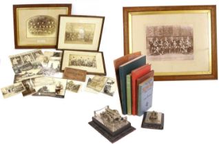 A Quantity of Militaria, including two small desk top silver plated trophies of cannon, one with