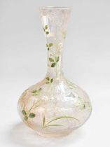 An Art Nouveau Bohemian Enamelled Crackle Glass Vase, decorated with flowers and foliage,