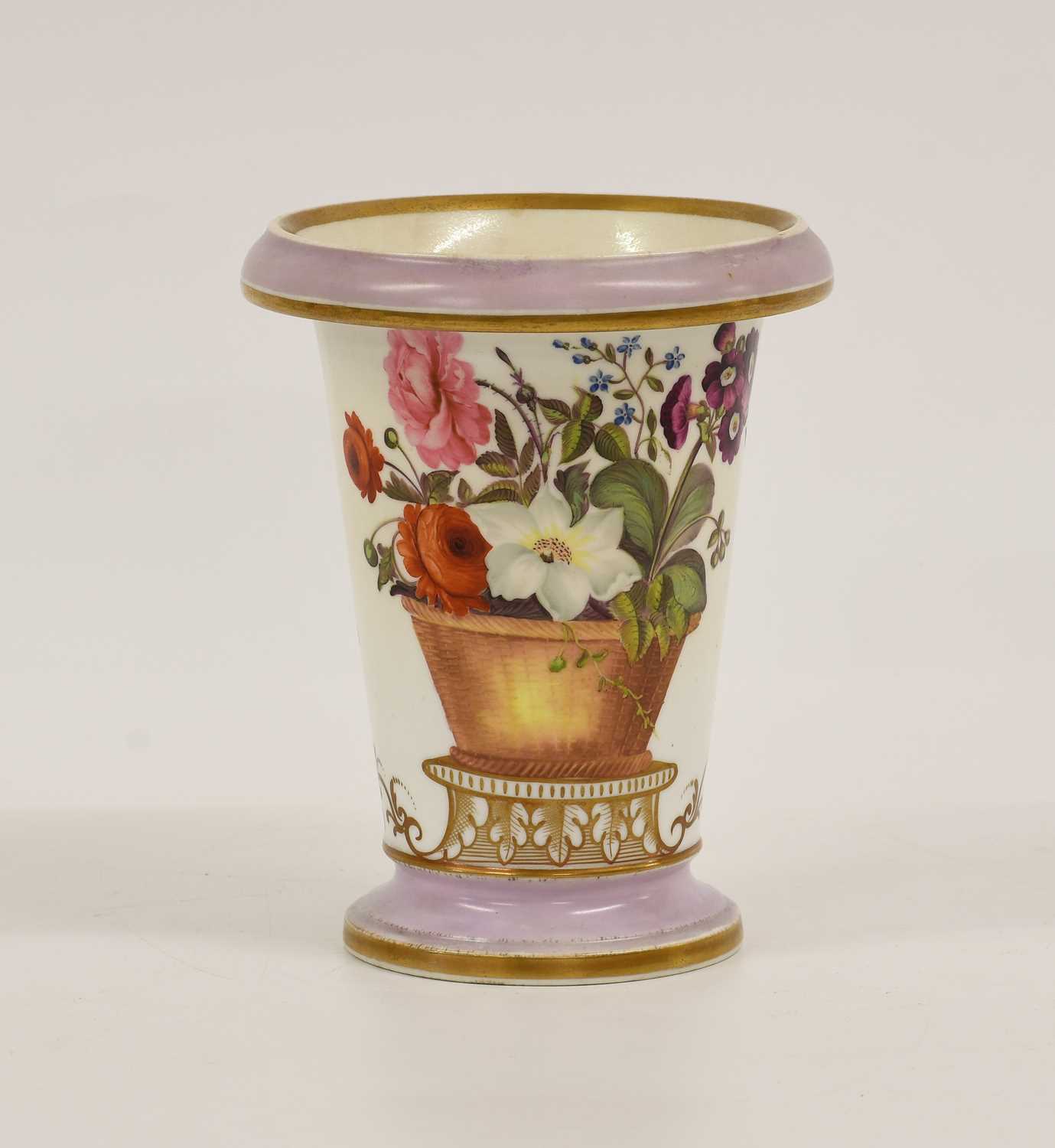 A Swansea-Style Porcelain Spill Vase, circa 1815, of flared form with everted rim, painted with - Image 2 of 2