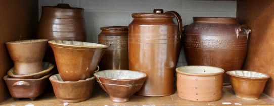 A Collection of Salt Glazed Stoneware, 19th century, various forms, including jelly moulds,