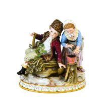 A Meissen Porcelain Figure Group Allegorical of Winter, late 19th century, modelled as a young