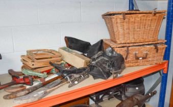 Two Picnic Sets in Baskets, together with A Quantity of Vintage Sporting Equipment, including kelo-
