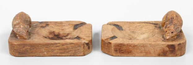 Robert Mouseman Thompson (1876-1955): Two English Oak Ashtrays, of standard rectangular form, each