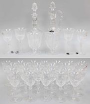 A Suite of St Louis Glass, "Tommy" pattern, comprising two pedestal decanters, two red wines, two