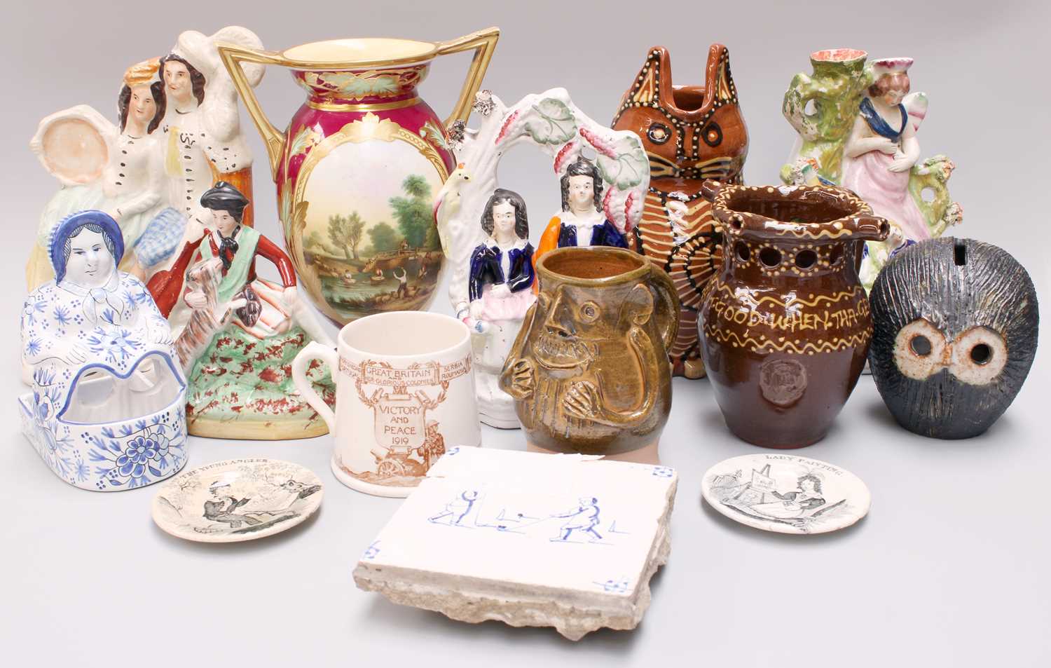 Assorted Ceramics, including an early Victorian porcelain vase with titled landscape "Sheep - Image 2 of 3