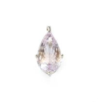 An 18 Carat White Gold Amethyst Pendant, the pear cut amethyst in a claw setting, suspended from a