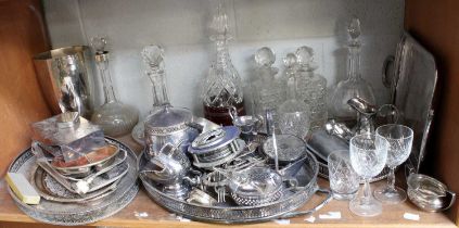 A Collection of Assorted Silver Plate and Glass, including an oval gallery tray and cut-glass
